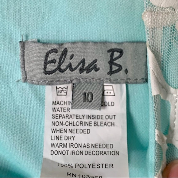 ELISA B. Lace Sleeveless Party Dress Teal Turquoise White Special Occasion Sz 10 - Picture 2 of 16